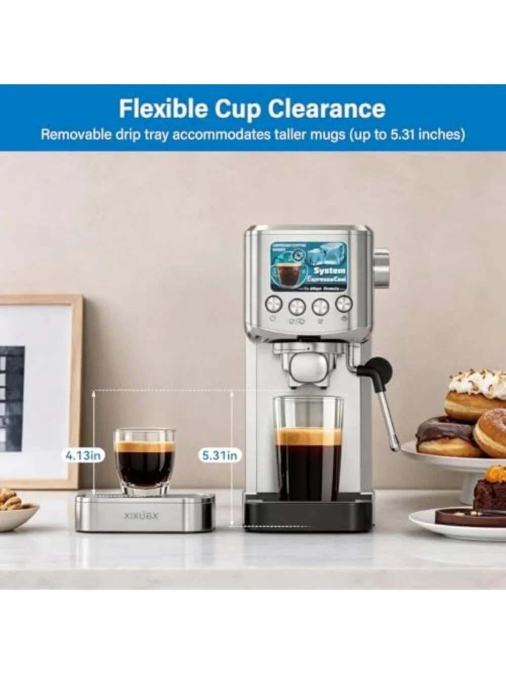 Cold Brew Espresso Maker with Milk Frother - Stylish Grey Coffee Machine